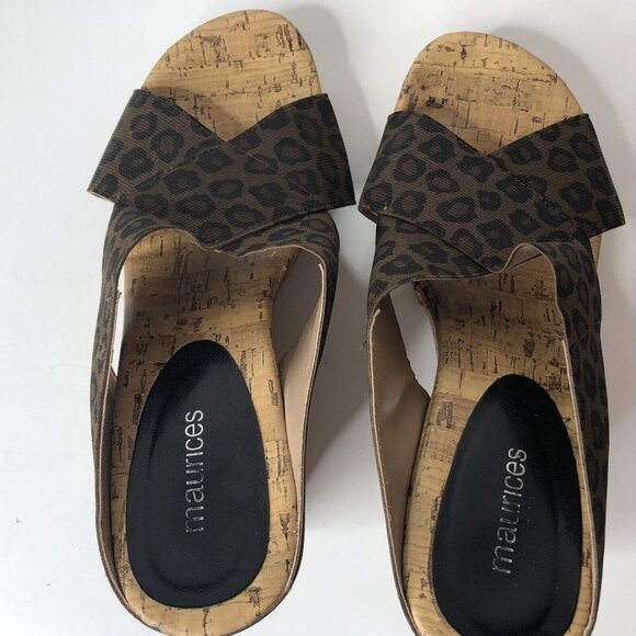 Maurices Womens Wedge Platform Heels Size 9 Rumor Slide Cork Animal Print Studs - Picture 5 of 12